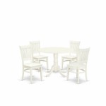 5-Pc Dinette Set4 Dining Chairs, Wooden Seat, Slatted Chair Back Drop Leaves Table Linen White Finish