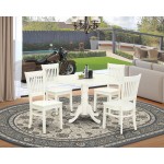 5-Pc Dinette Set4 Dining Chairs, Wooden Seat, Slatted Chair Back Drop Leaves Table Linen White Finish