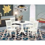 5-Pc Kitchen Dining Set4 Chair, Wooden Seat, Slatted Chair Back Drop Leaves Round Table Linen White Finish