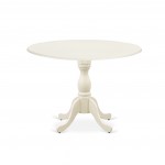 5-Pc Kitchen Dining Set4 Chair, Wooden Seat, Slatted Chair Back Drop Leaves Round Table Linen White Finish
