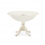 5-Pc Kitchen Dining Set4 Chair, Wooden Seat, Slatted Chair Back Drop Leaves Round Table Linen White Finish