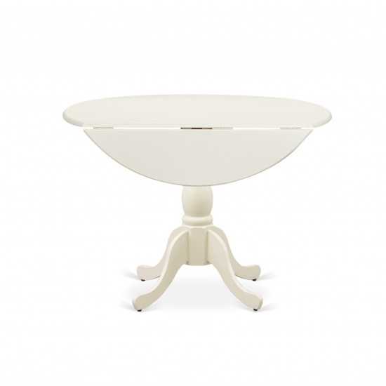 5-Pc Kitchen Dining Set4 Chair, Wooden Seat, Slatted Chair Back Drop Leaves Round Table Linen White Finish