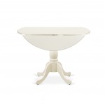 5-Pc Kitchen Dining Set4 Chair, Wooden Seat, Slatted Chair Back Drop Leaves Round Table Linen White Finish