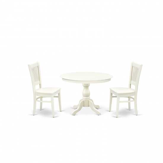 3Pc Dining Set2 Chair, Wooden Table Wooden Seat, Slatted Chair Back Linen White Finish