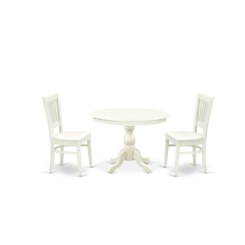 3Pc Dining Set2 Chair, Wooden Table Wooden Seat, Slatted Chair Back Linen White Finish