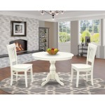 3Pc Dining Set2 Chair, Wooden Table Wooden Seat, Slatted Chair Back Linen White Finish