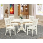 5Pc Kitchen Set4 Dining Chairs, Round Table Wooden Seat, Slatted Chair Back Linen White Finish