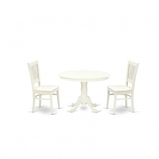 3Pc Dining Set2 Dining Chairs, Wooden Table Wooden Seat, Slatted Chair Back Linen White Finish