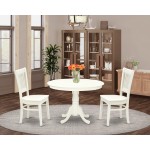 3Pc Dining Set2 Dining Chairs, Wooden Table Wooden Seat, Slatted Chair Back Linen White Finish