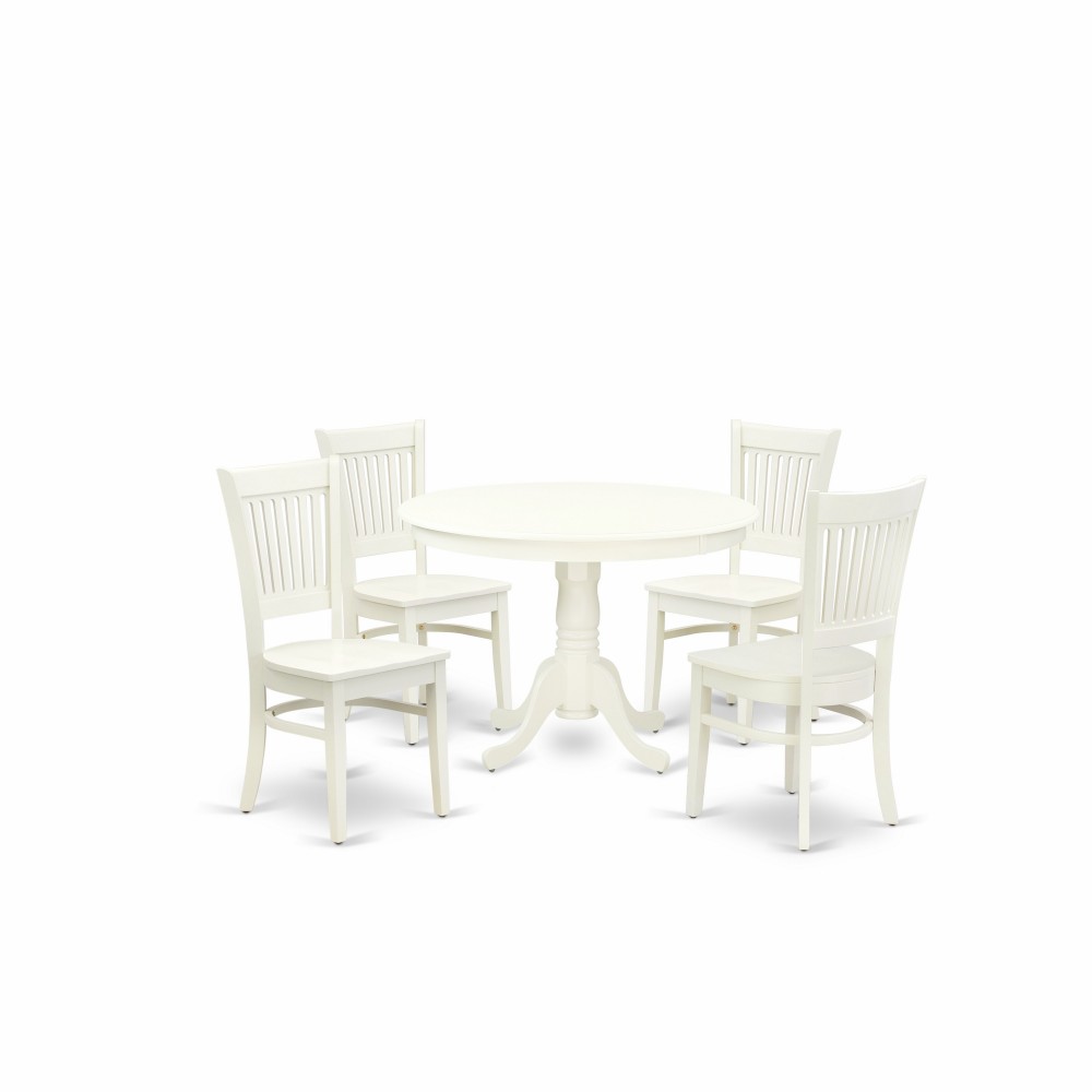 5Pc Dining Set4 Dining Chair, Wooden Table Wooden Seat, Slatted Chair Back Linen White Finish