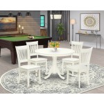 5Pc Dining Set4 Dining Chair, Wooden Table Wooden Seat, Slatted Chair Back Linen White Finish