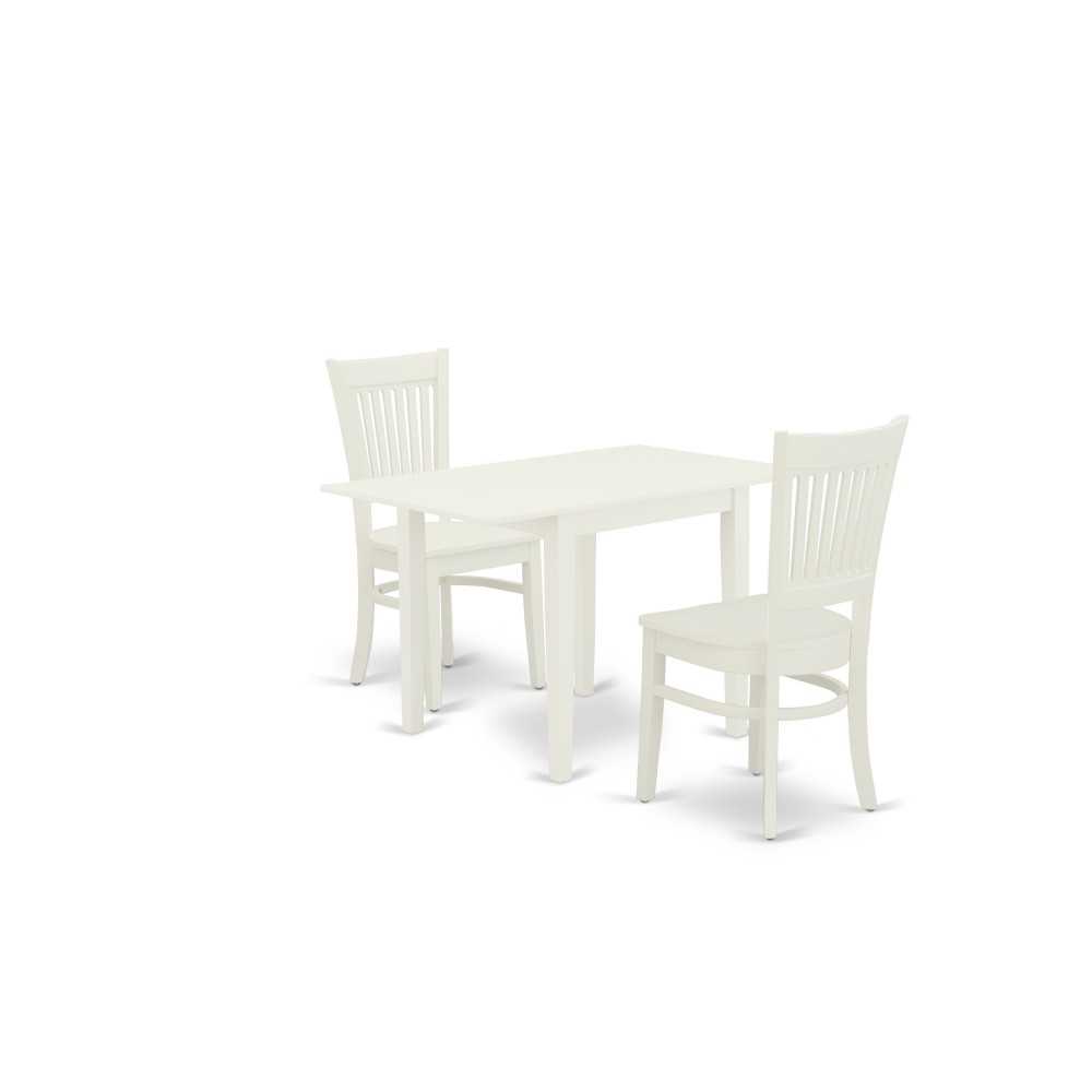 3Pc Wood Dining Table Set-2Dining Chairs, Dinner Table, Linen White