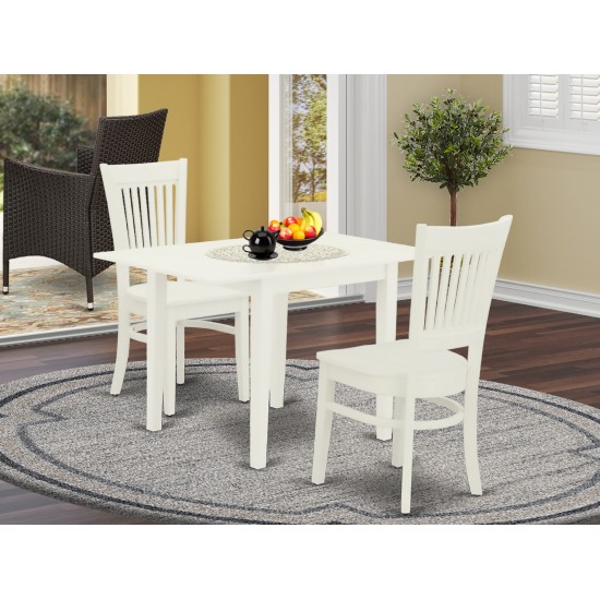 3Pc Wood Dining Table Set-2Dining Chairs, Dinner Table, Linen White