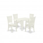 5Pc Dinette Set 4 Dining Chairs, Drops Leaves Dining Table, Linen White