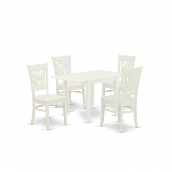 5Pc Dinette Set 4 Dining Chairs, Drops Leaves Dining Table, Linen White