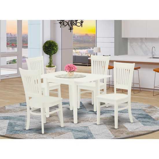 5Pc Dinette Set 4 Dining Chairs, Drops Leaves Dining Table, Linen White