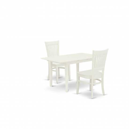 3Pc Wood Dining Set 2 Chairs, Butterfly Leaf Dinner Table, Linen White