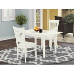 3Pc Wood Dining Set 2 Chairs, Butterfly Leaf Dinner Table, Linen White