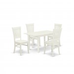 5Pc Dining Set4 Kitchen Chairs, Butterfly Leaf Wood Dining Table, Linen White