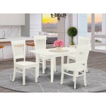 5Pc Dining Set4 Kitchen Chairs, Butterfly Leaf Wood Dining Table, Linen White