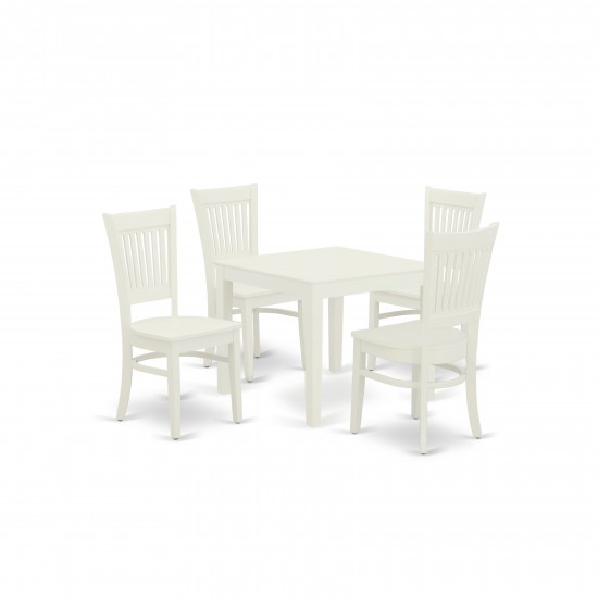 5Pc Dinette Set 4 Dining Chairs, Dining Table, Linen White