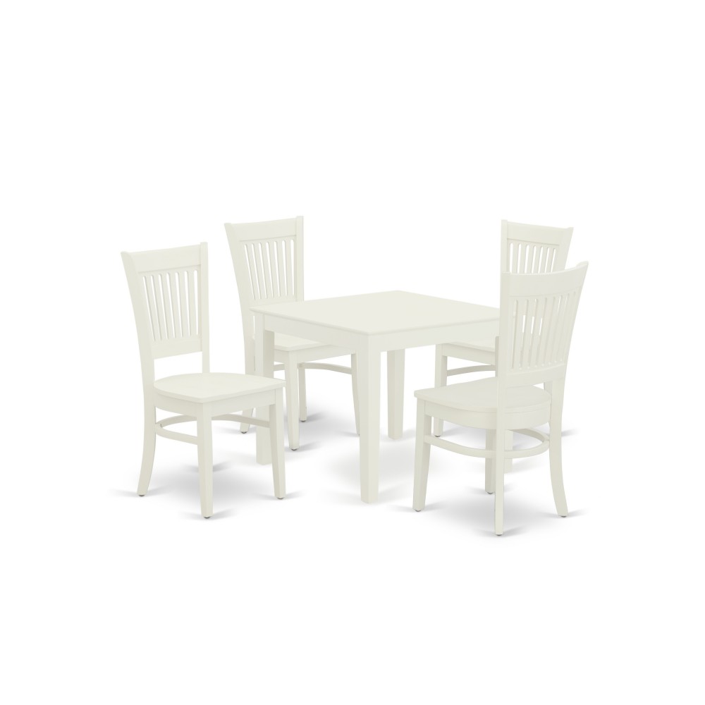 5Pc Dinette Set 4 Dining Chairs, Dining Table, Linen White