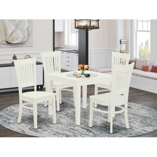 5Pc Dinette Set 4 Dining Chairs, Dining Table, Linen White