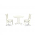 3-Pc Dining Set2 Wooden Dining Chairs, Round Table Wooden Seat, Slatted Chair Back Linen White Finish