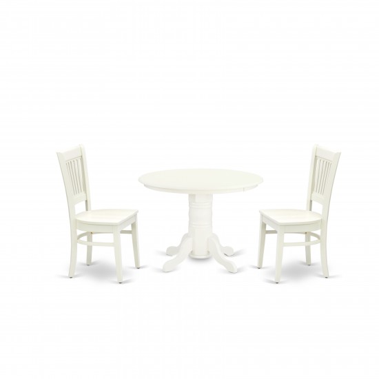 3-Pc Dining Set2 Wooden Dining Chairs, Round Table Wooden Seat, Slatted Chair Back Linen White Finish