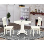 3-Pc Dining Set2 Wooden Dining Chairs, Round Table Wooden Seat, Slatted Chair Back Linen White Finish