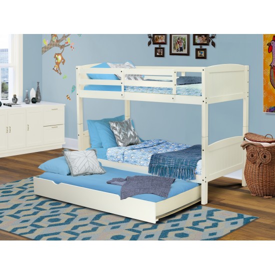 Albury Twin Bunk Bed In White Finish With Convertible Trundle & Drawer