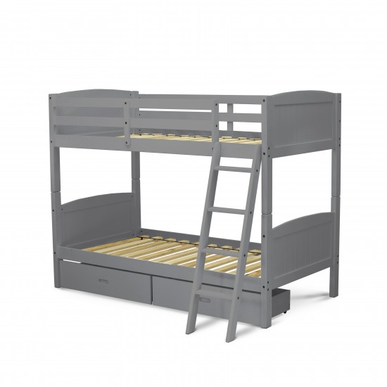 East West Furniture Albury Twin Bunk Bed In Gray Finish With Under Drawer