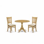 3 Pc Kitchen Dining Set, Oak Breakfast Table, 2 Oak Chairs, Slatted Back, Oak Finish