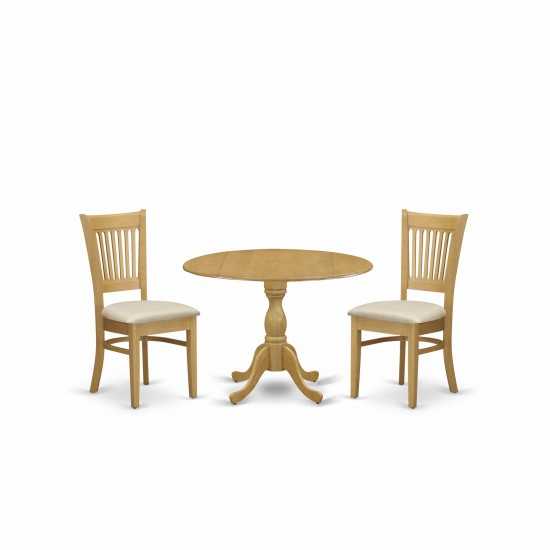 3 Pc Kitchen Dining Set, Oak Breakfast Table, 2 Oak Chairs, Slatted Back, Oak Finish