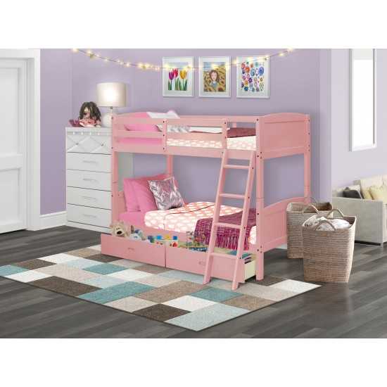 East West Furniture Albury Twin Bunk Bed In Pink Finish With Under Drawer