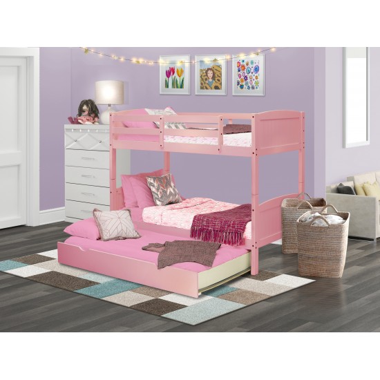 Albury Twin Bunk Bed In Pink Finish With Convertible Trundle & Drawer