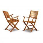 Solid Acacia Wood Outside Patio Folding Chair With Arm Rest -Set Of Two