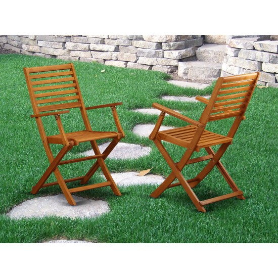 Solid Acacia Wood Outside Patio Folding Chair With Arm Rest -Set Of Two