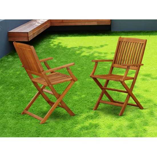 Solid Acacia Wood Balcony Folding Arm Chair -Set Of Two - Set Of 2