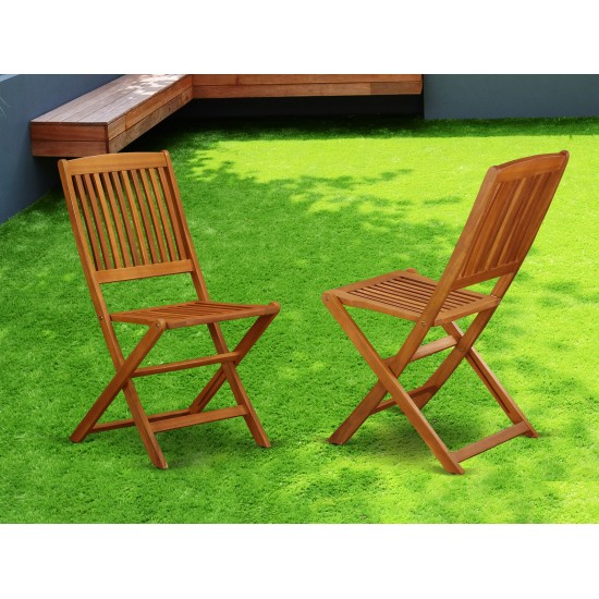 Solid Acacia Wooden Patio Folding Side Chair -Set Of Two - Set Of 2