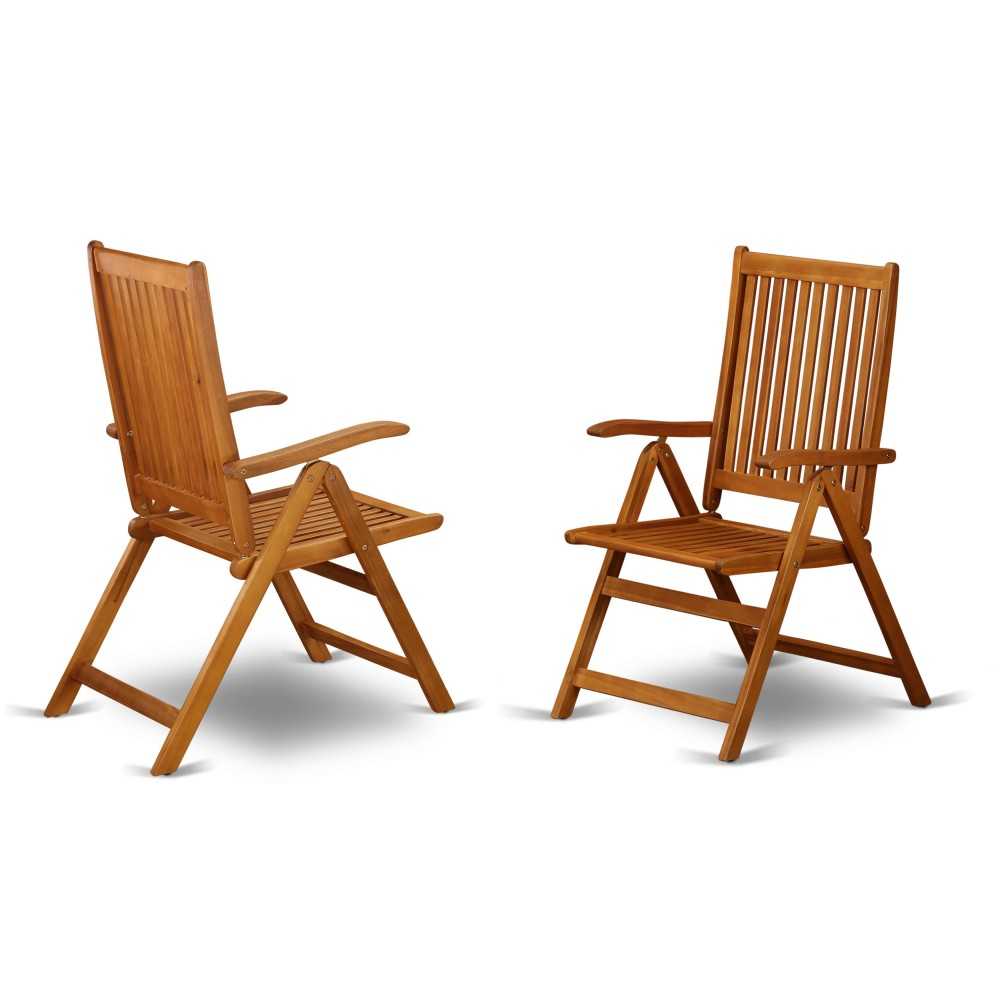 5 Position Outdoor-Furniture Folding Arm Chair Made From Acacia Wood -Set Of Two, Set Of 2