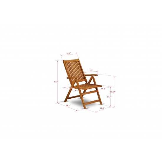 5 Position Outdoor-Furniture Folding Arm Chair Made From Acacia Wood -Set Of Two, Set Of 2