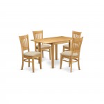 5Pc Dinette Set For Small Spaces, Dining Table, 4 Dinette Chairs, Linen Fabic Seat, Slat Back, Oak