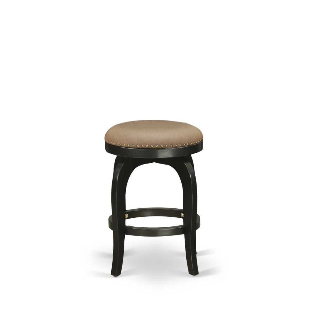 Swivel Backless Barstool 24'' Seat Height, Black Leg And Pu Leather Brown Roast