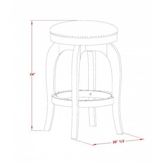 Swivel Backless Barstool 24'' Seat Height, Black Leg And Pu Leather Brown Roast