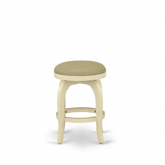 Swivel Backless Barstool 24'' Seat Height, White Leg, Pu Leather Sandalwood Color