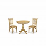 3 Pc Dining Set, 1 Wood Dining Table, 2 Oak Chair, Slatted Back Oak Finish