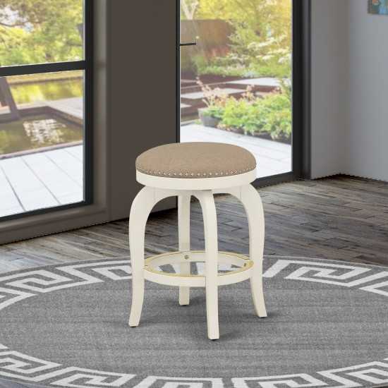 Swivel Backless Barstool 24'' Seat Height, White Leg, Pu Leather Sandalwood Color