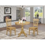 3 Pc Dining Set, 1 Wood Dining Table, 2 Oak Chair, Slatted Back Oak Finish