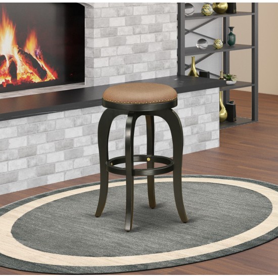 Swivel Backless Barstool 30'' Seat Height, Black Leg And Pu Leather Brown Roast